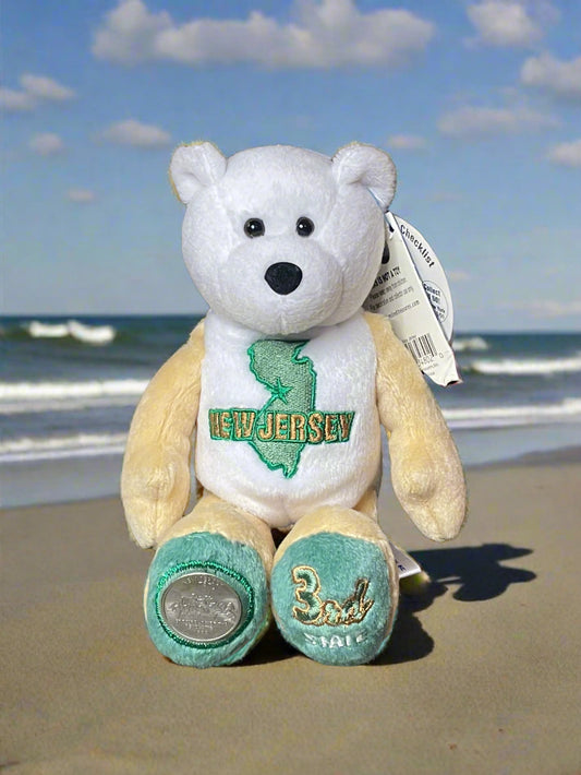 1999 Limited Treasures New Jersey State Quarter Coin Bean Bear Plush