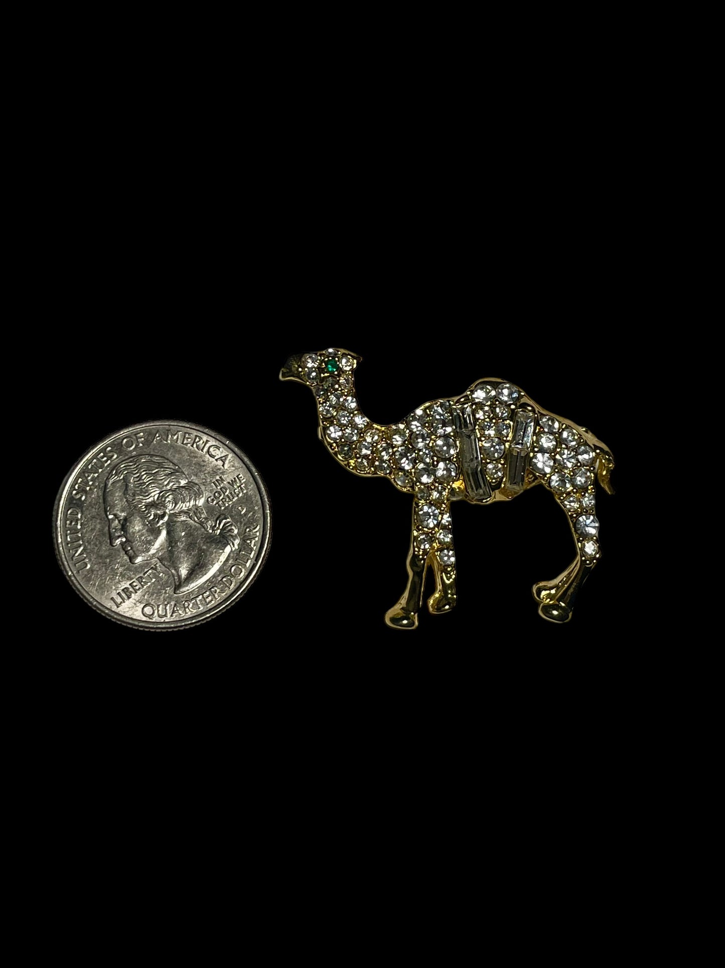 Vintage Gold Tone Rhinestone Camel Brooch Pin