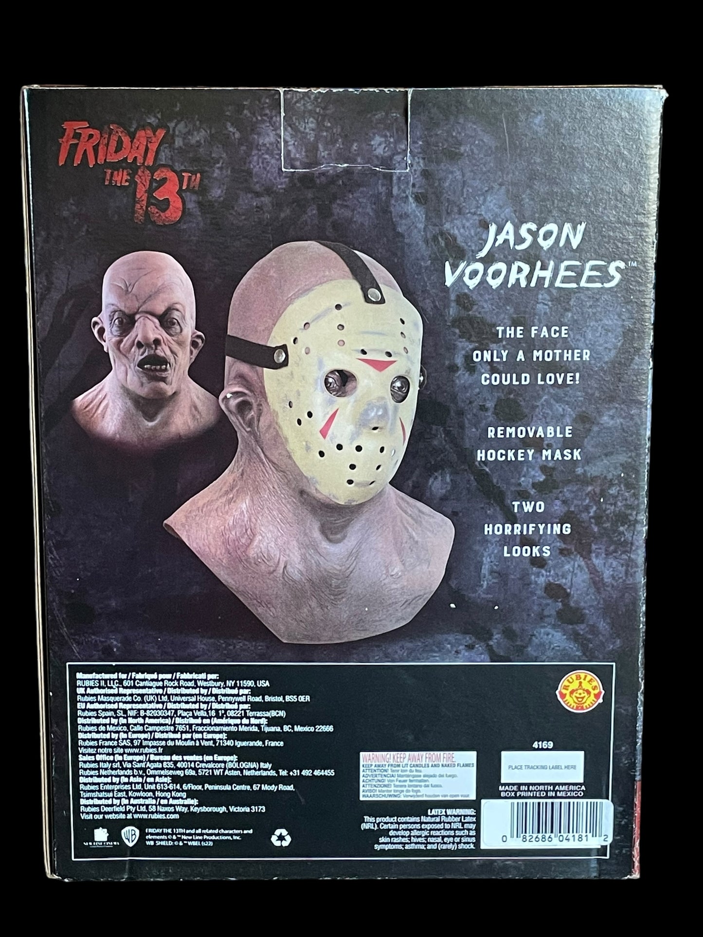 Warner Bros Friday The 13th Jason Voorhees Deluxe Mask with Removable Hockey Mask New