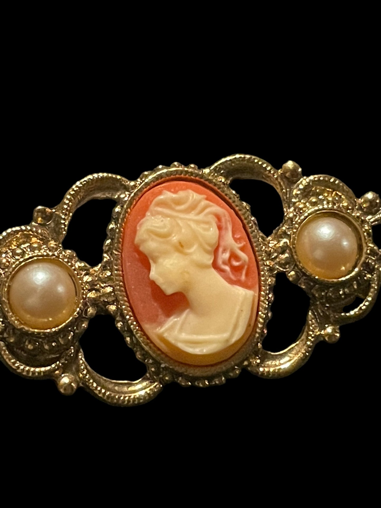 Vintage Gold Tone Faux Pearl Cameo Brooch