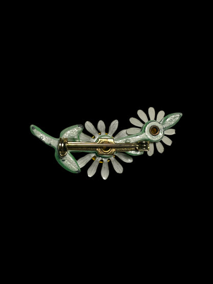 60s Enamel Daisy Flower Brooch Pin