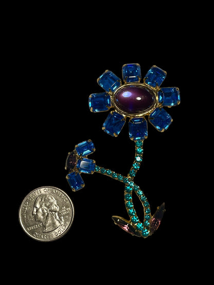 Vintage Blue and Purple Floral Brooch Pin