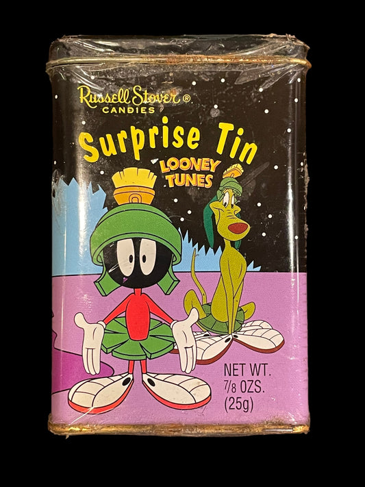 1997 Russell Stover Looney Tunes Collectible Tin with Toy Figure and Sticker