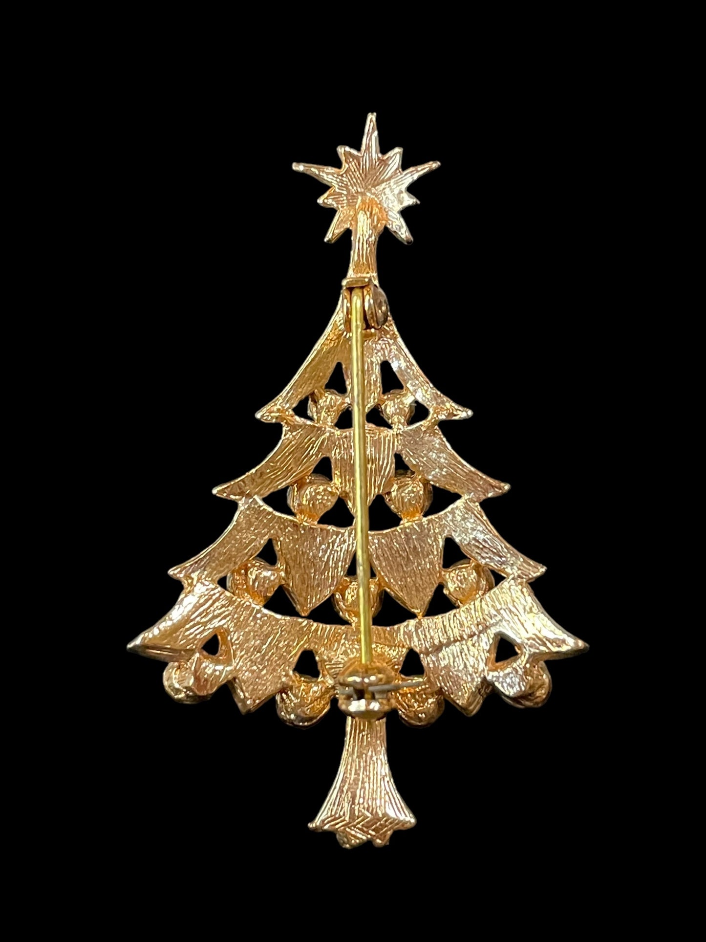 Vintage Gold Tone Multi Color Gemstones Christmas Tree Brooch Pin