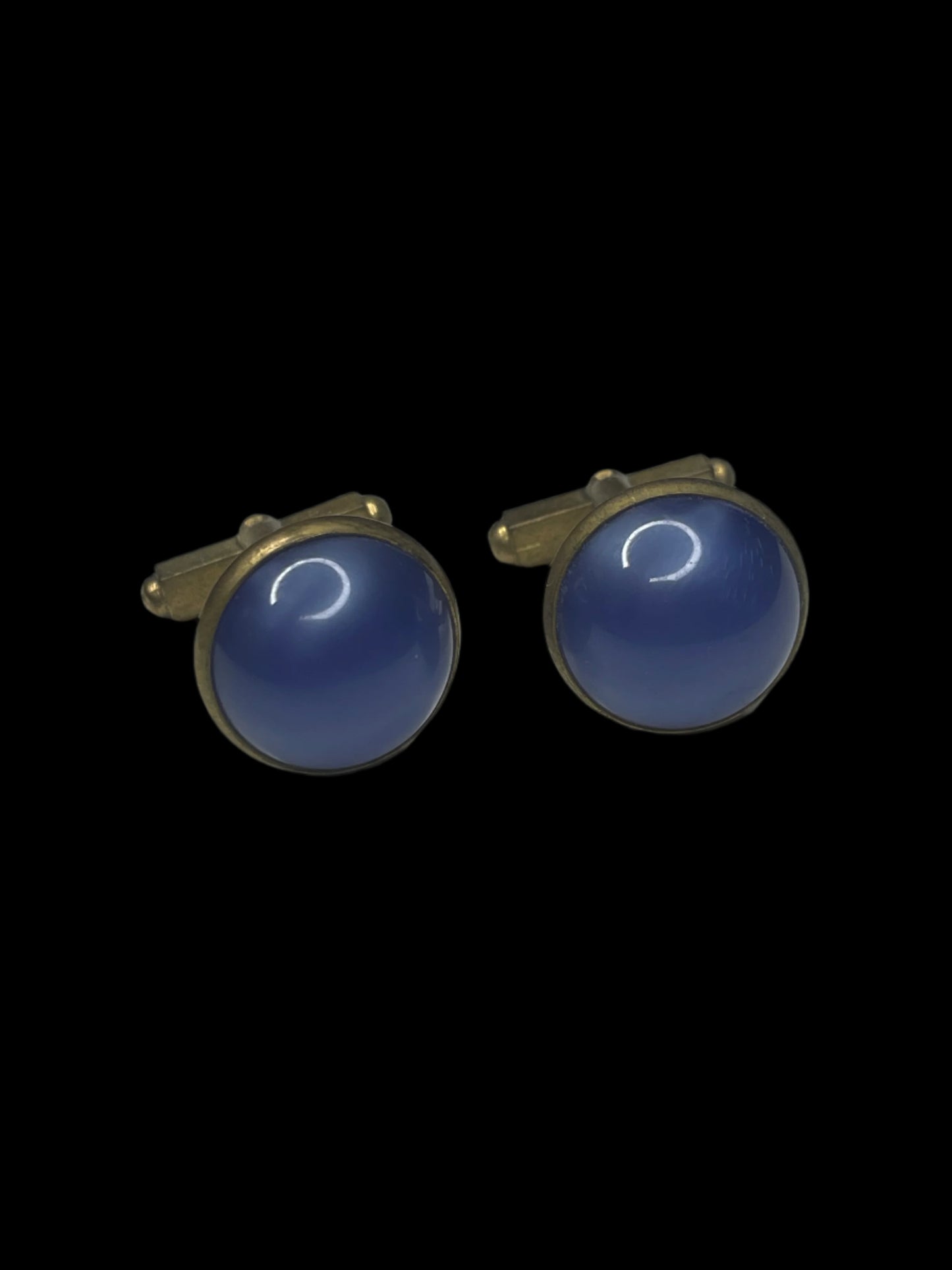 Blue Lucite Dome Gold Tone Men Cufflinks