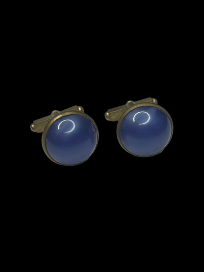 Blue Lucite Dome Gold Tone Men Cufflinks