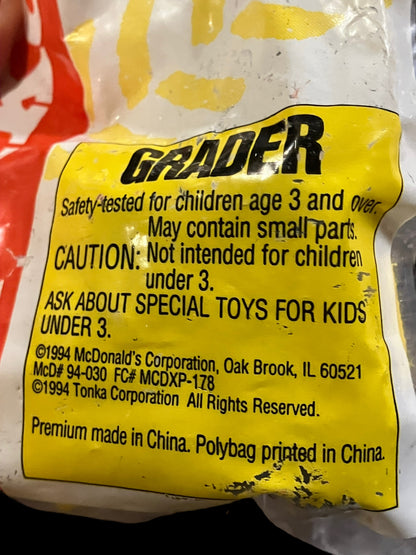 1994 Tonka Truck Grader McDonald's Happy Meal Toy