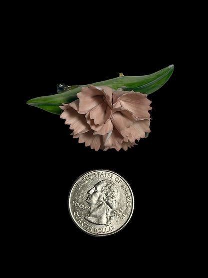 Pink Carnation Flower Porcelain Brooch