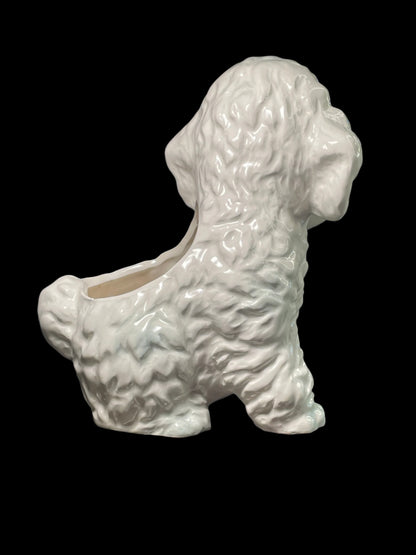 Midcentury Inarco Japan 7” White Ceramic Poodle Dog Planter