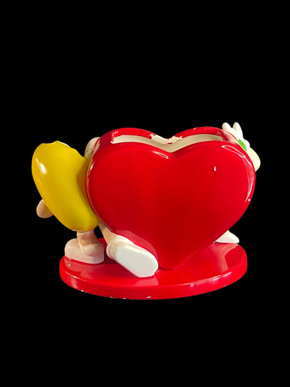 M&M Green & Yellow FTD Ceramic Valentine's Red Heart Vase or Planter