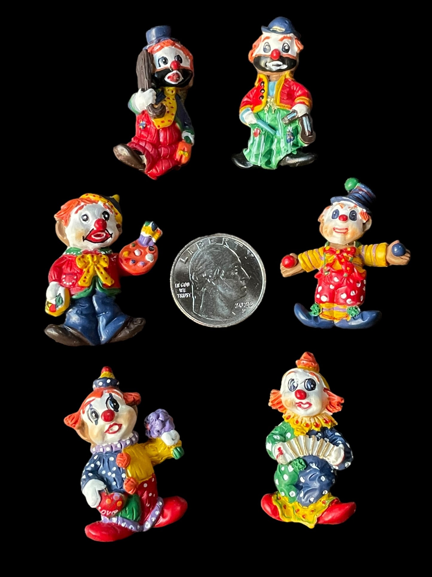 Vintage Set of 6 Clown Brooch Pins