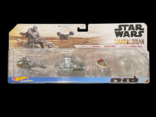 2021 Hot Wheels Star Wars Starship The Mandalorian Speeder, Razor Crest & The Child and Hover Pram Set