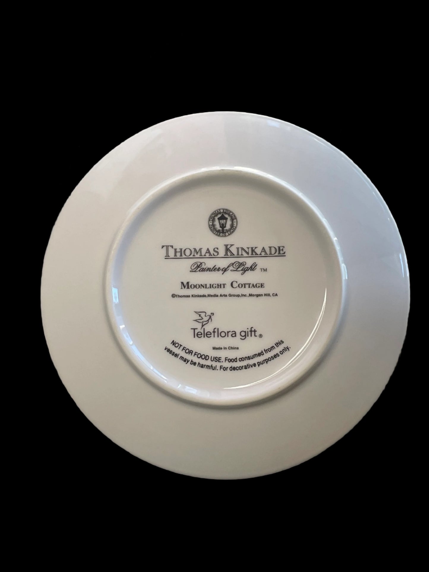 2003 Teleflora Gift Thomas Kinkade Moonlight Cottage Collectible Cup and Plate Set with Stand