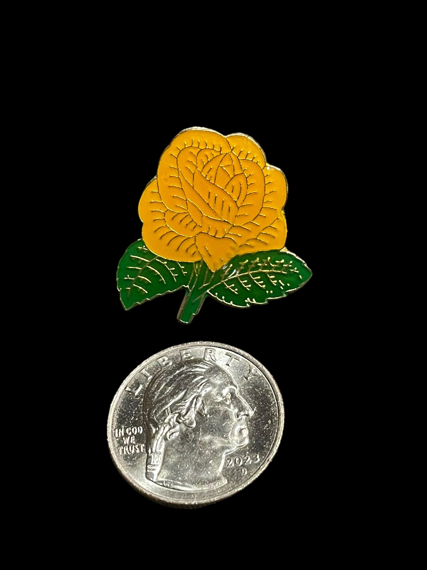 Vintage Sunny Yellow Rose with Gold Lining Enamel Brooch Pin