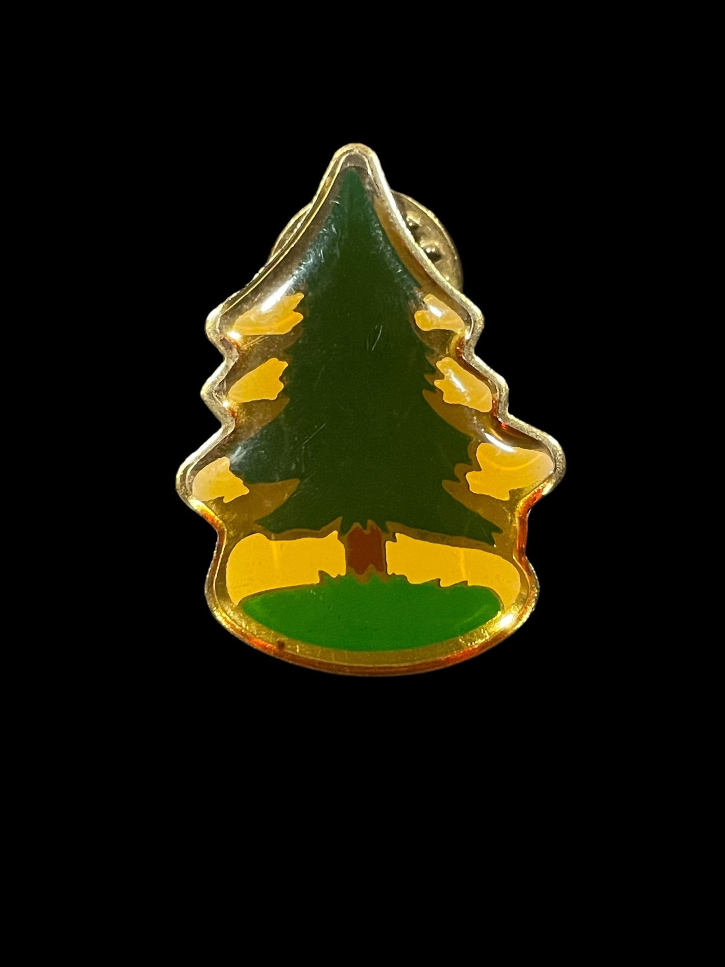 Vintage Christmas Spruce Tree Enamel Brooch Pin