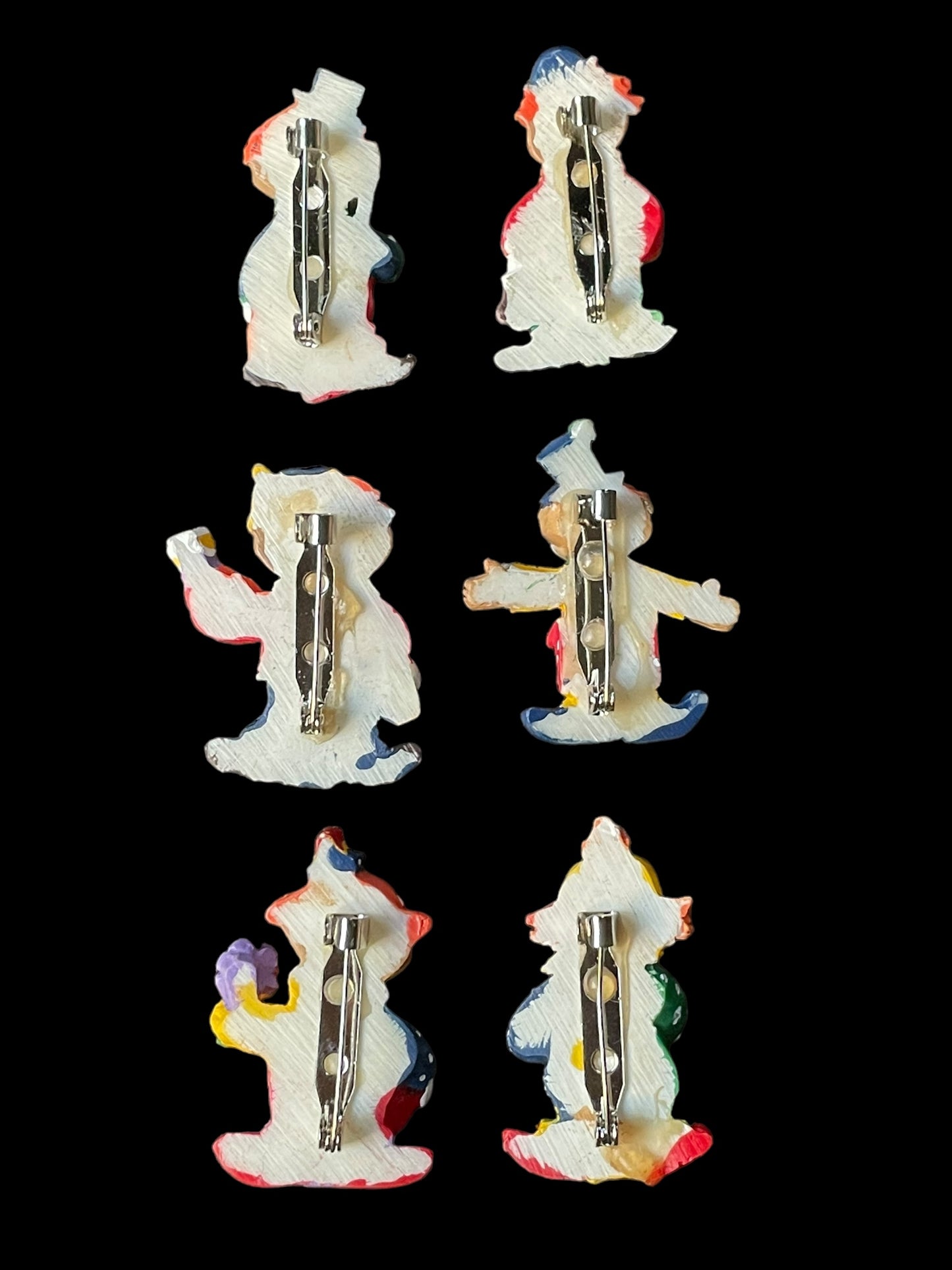 Vintage Set of 6 Clown Brooch Pins