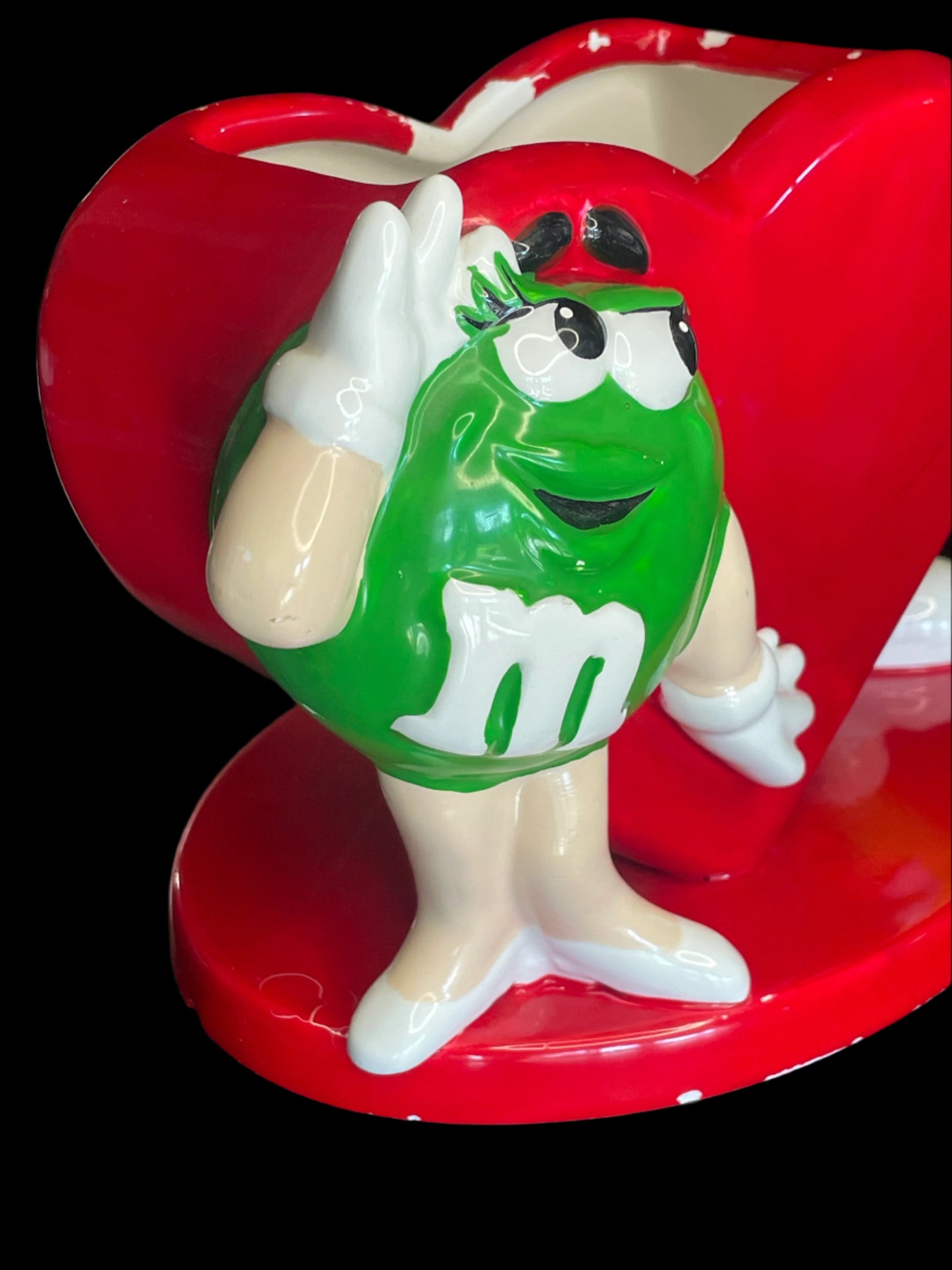 M&M Green & Yellow FTD Ceramic Valentine's Red Heart Vase or Planter