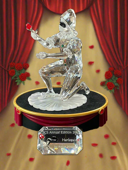 2001 SCS Swarovski Crystal Figurine Masquerade Harlequin Set Retired