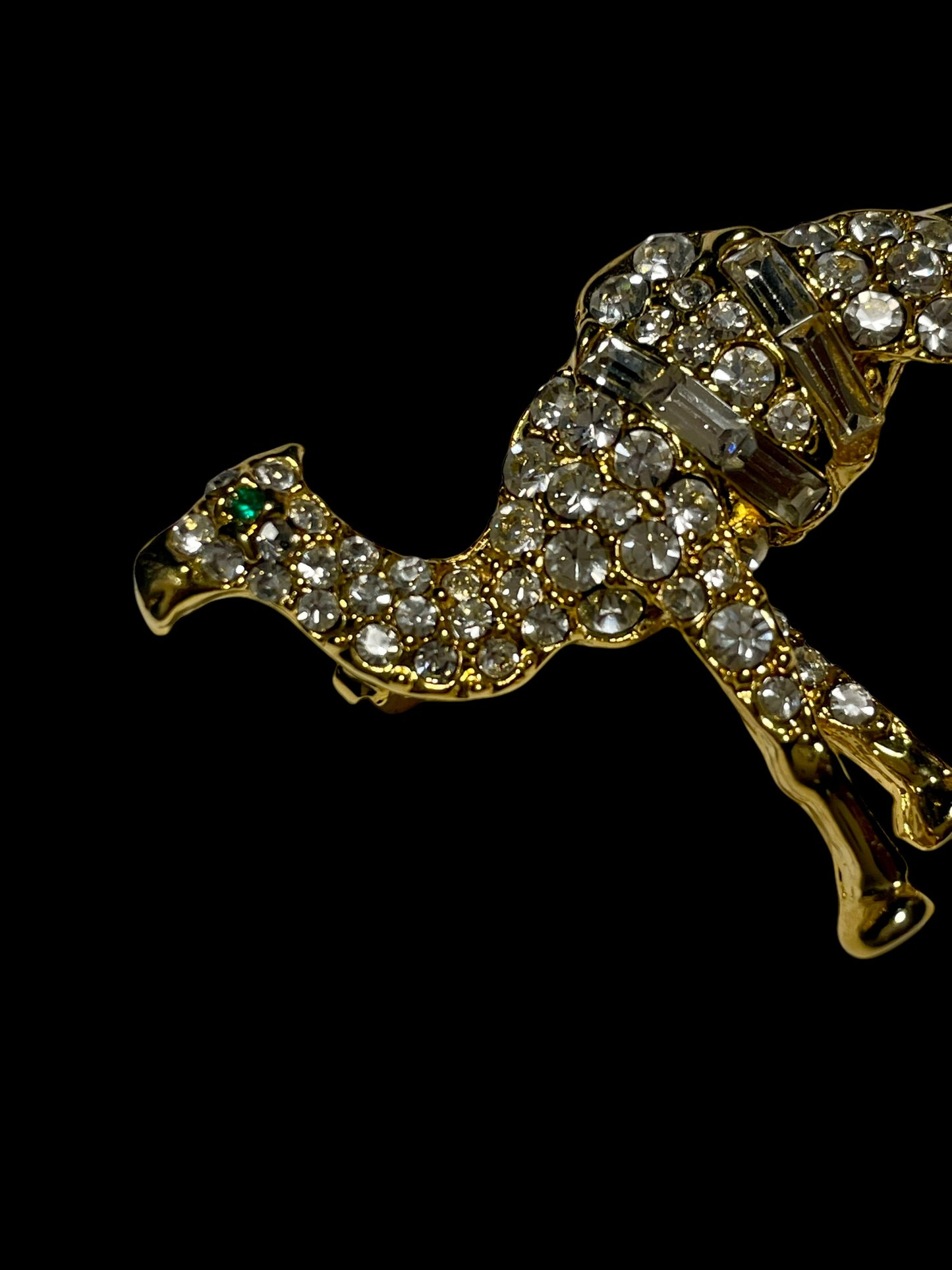 Vintage Gold Tone Rhinestone Camel Brooch Pin