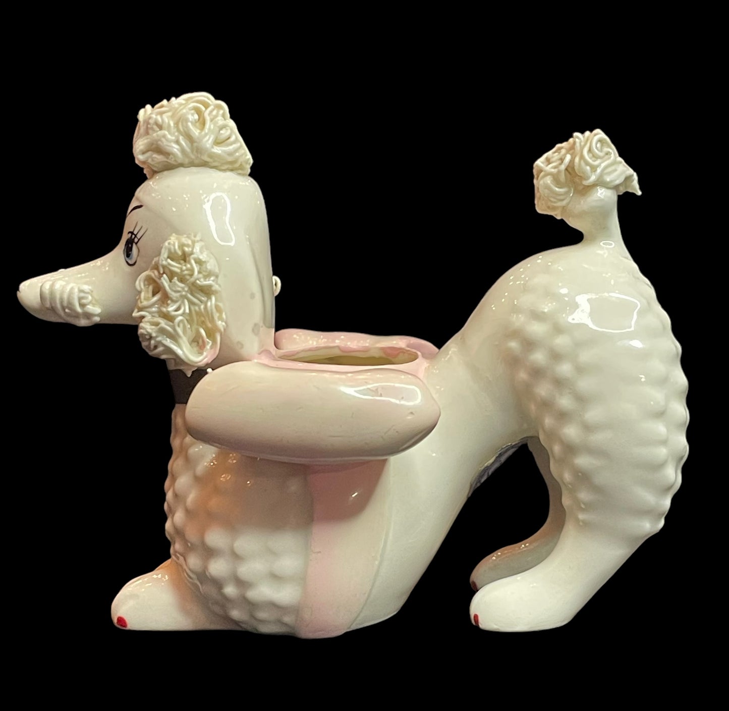 Rare Vintage Porcelain Spaghetti Poodle Lipstick Holder I.W.Rice and Co.