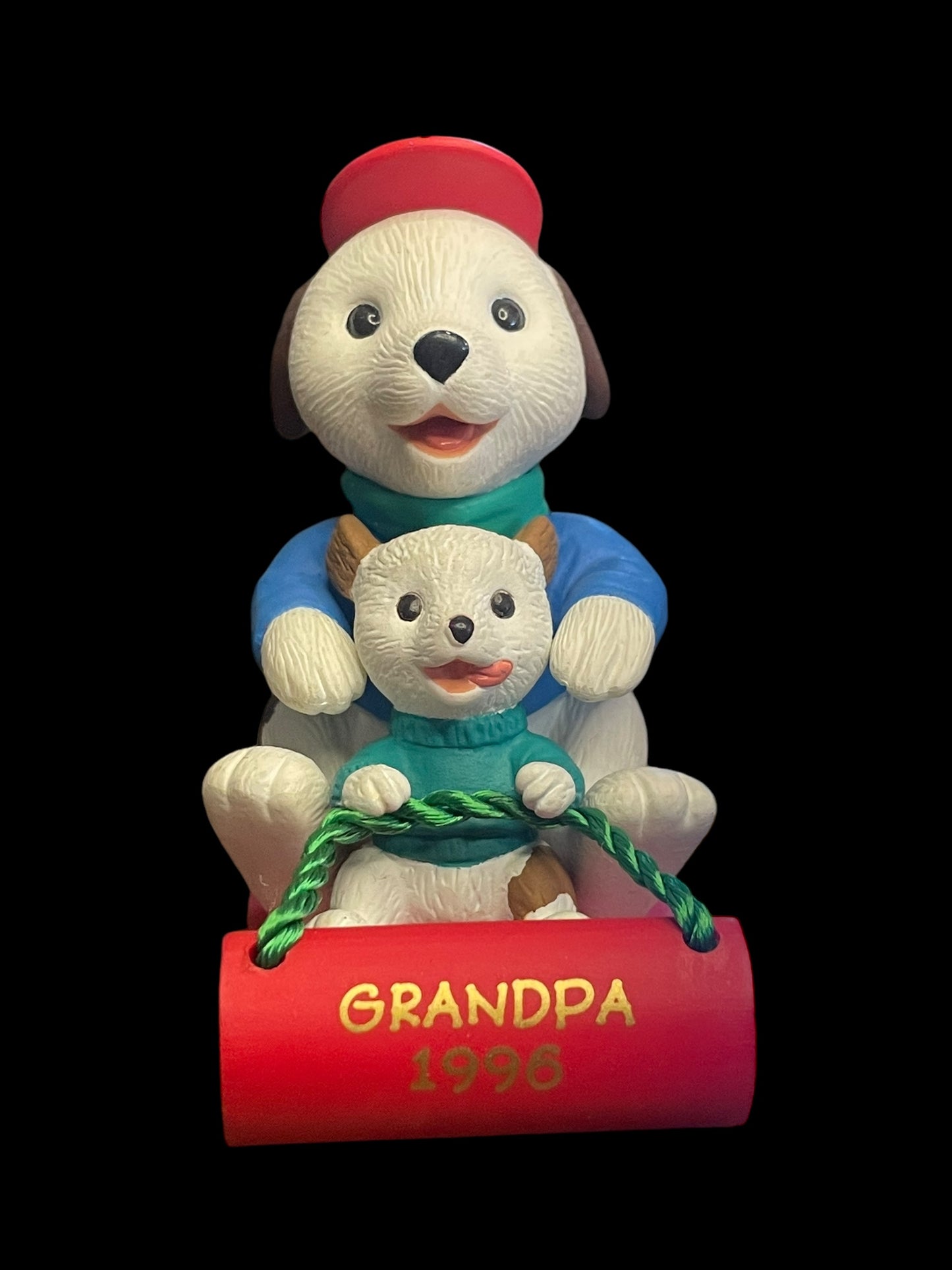 1996 Hallmark Keepsake Ornament Grandpa and Grandson on Sled