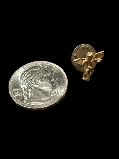 Vintage Gold Tone Winged Angel Cherub Tie Tack Pin