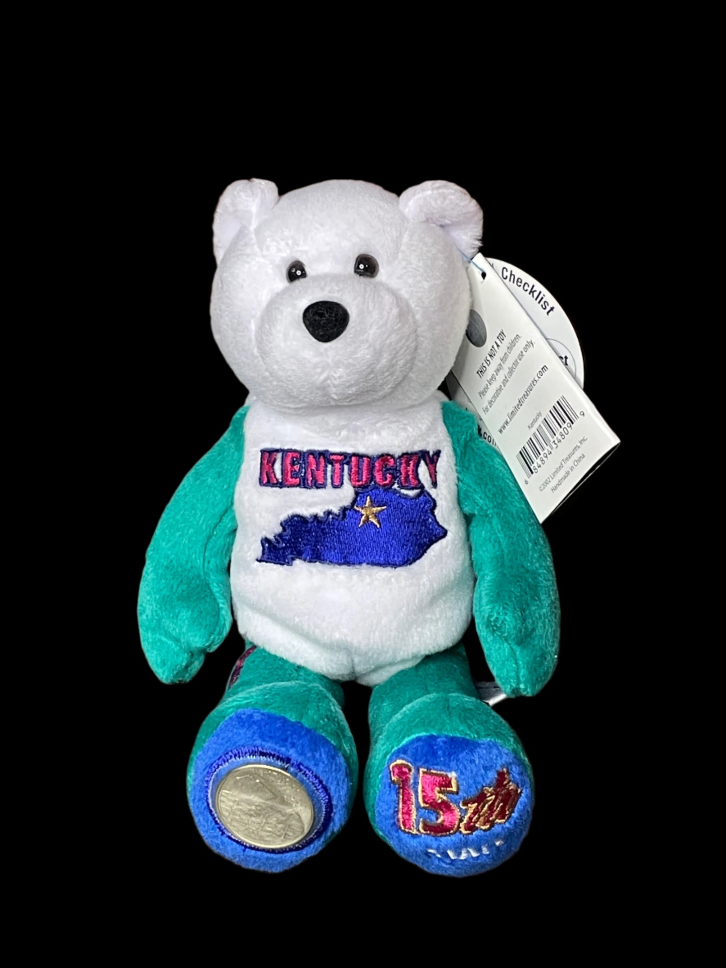 2001 Limited Treasures Kentucky State Quarter Coin Bean Bear Plush