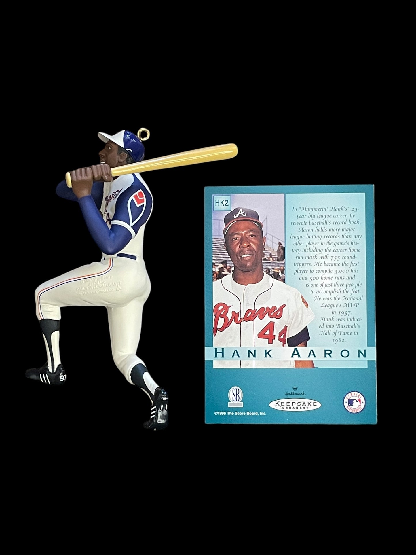 1997 Hallmark Keepsake Ornament At The Ballpark Hank Aaron With Trading Card