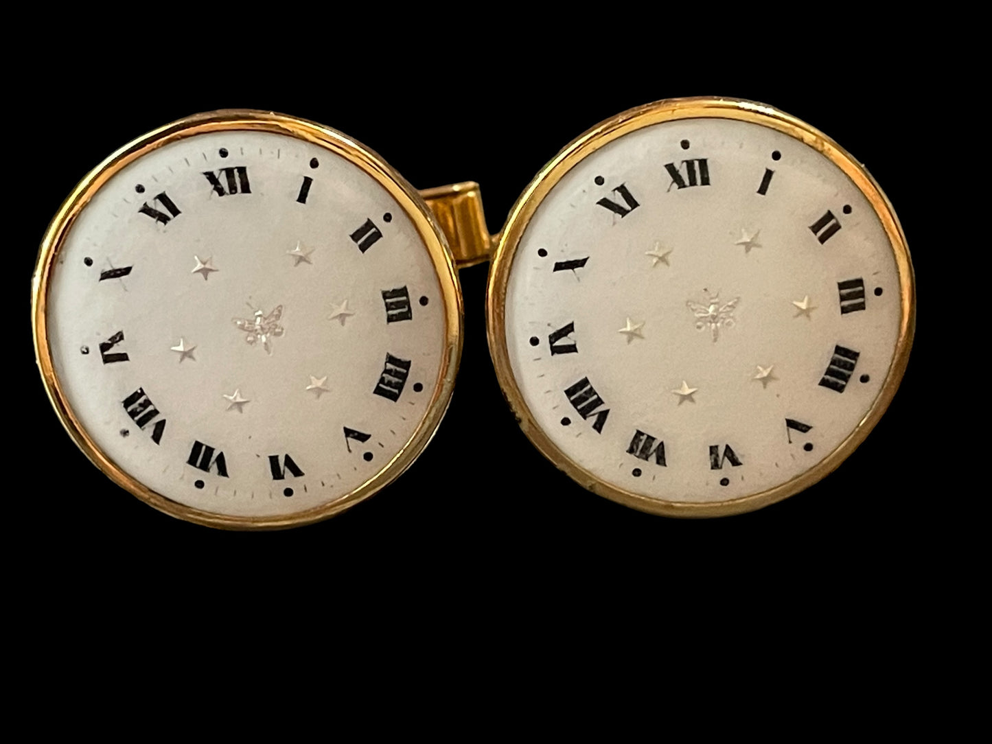 Vintage Clock Face Cufflinks Made in France Butterfly Center Emblem