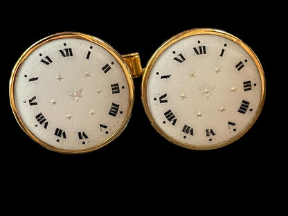 Vintage Clock Face Cufflinks Made in France Butterfly Center Emblem