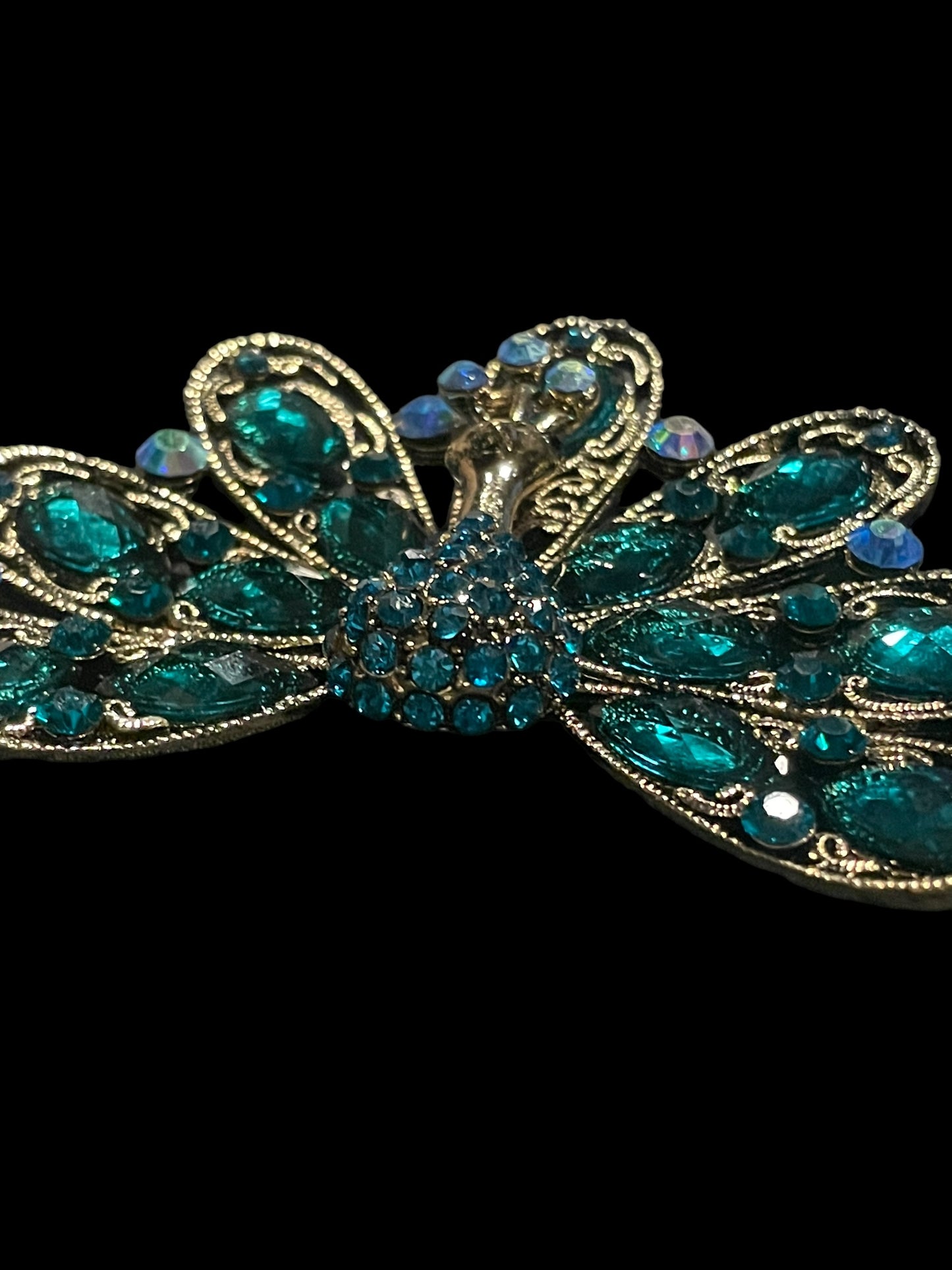 Vintage Blue Rhinestones Peacock Bird Brooch