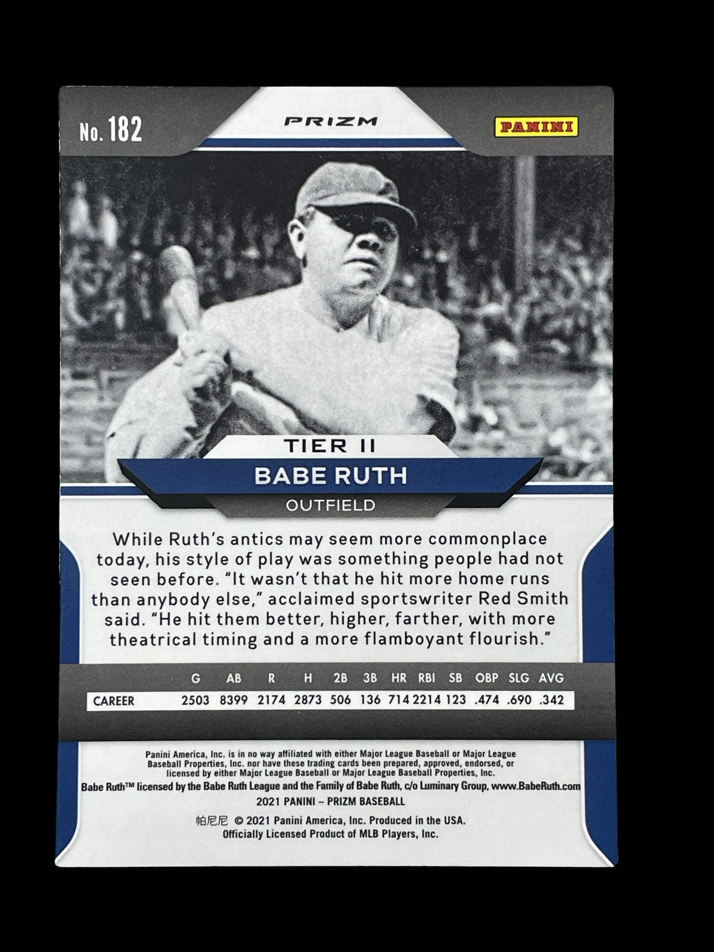 Babe Ruth Purple Prizm #182 2021 Panini Prizm Graded GEM MINT 10