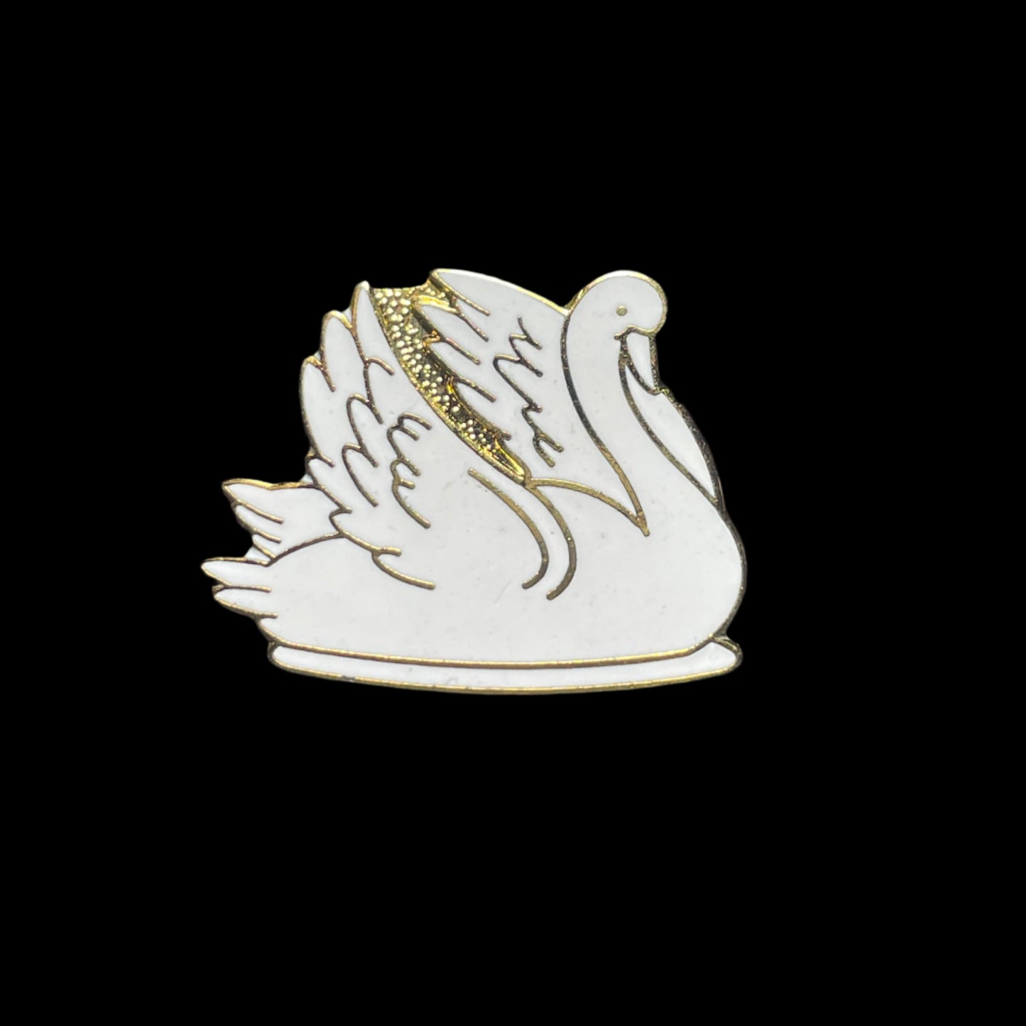 Elegant White and Gold Toned Swan Enamel Brooch Pin Vintage