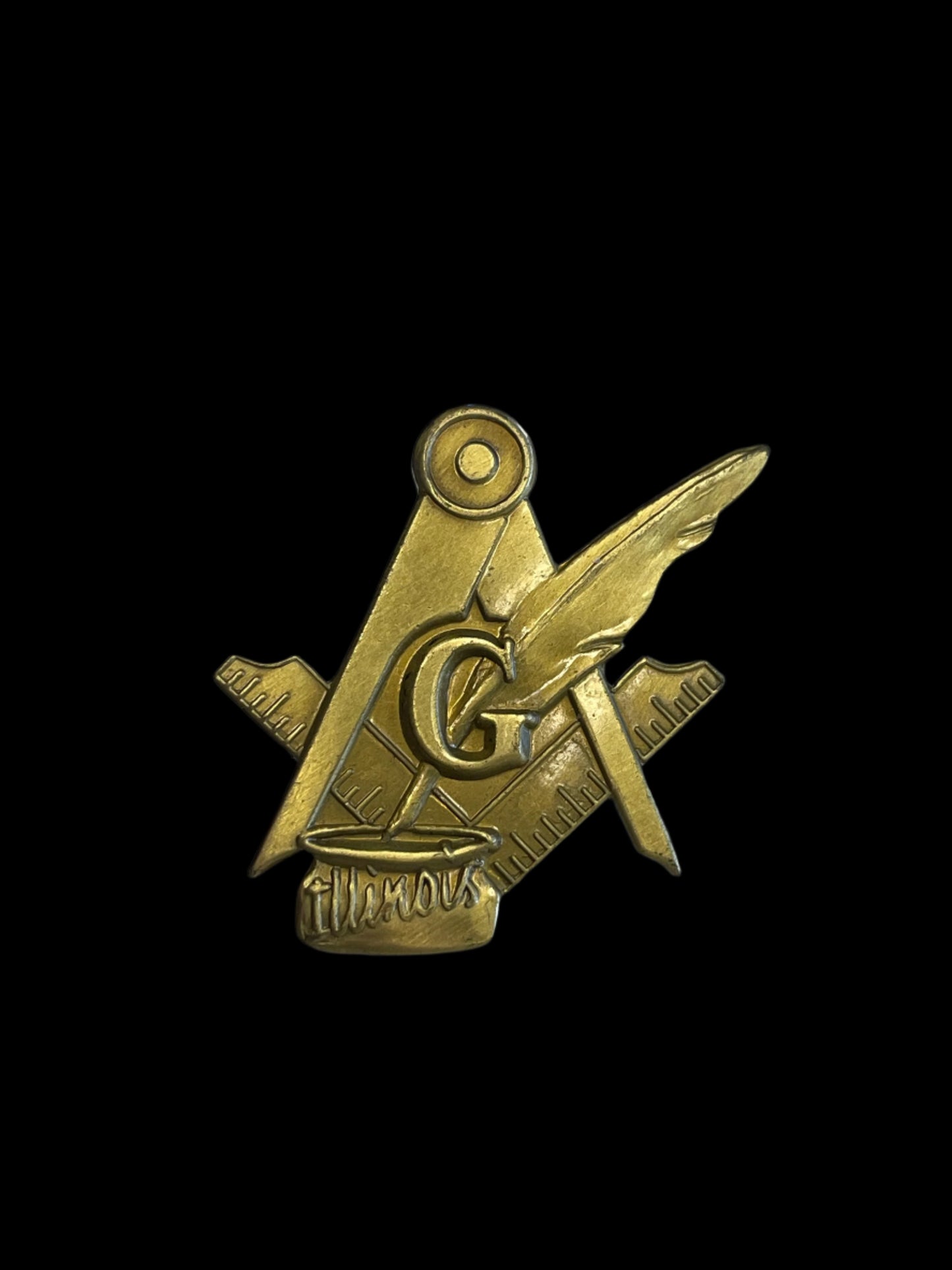 Gold Tone Freemason Masonic Quill and Ink Brooch Pin Vintage