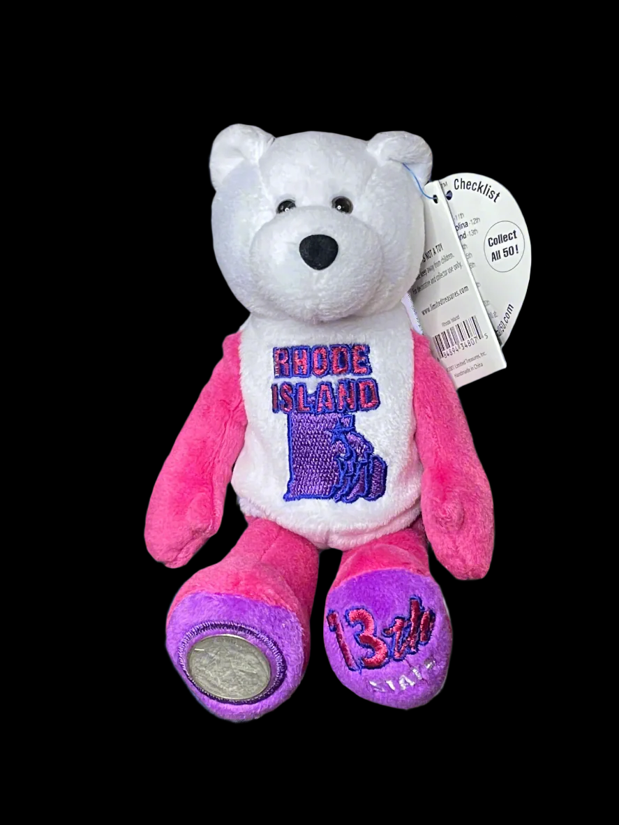 2001 Limited Treasures Rhode Island State Quarter Coin Bean Bear Plush