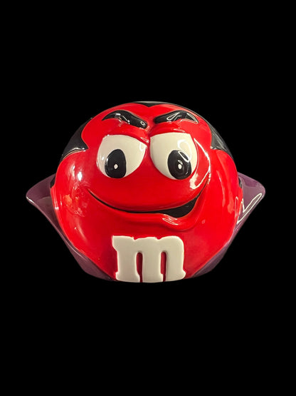 2002 Galerie Mars M&M Red Candy Count Dracula Ceramic Cookie Jar with Lid