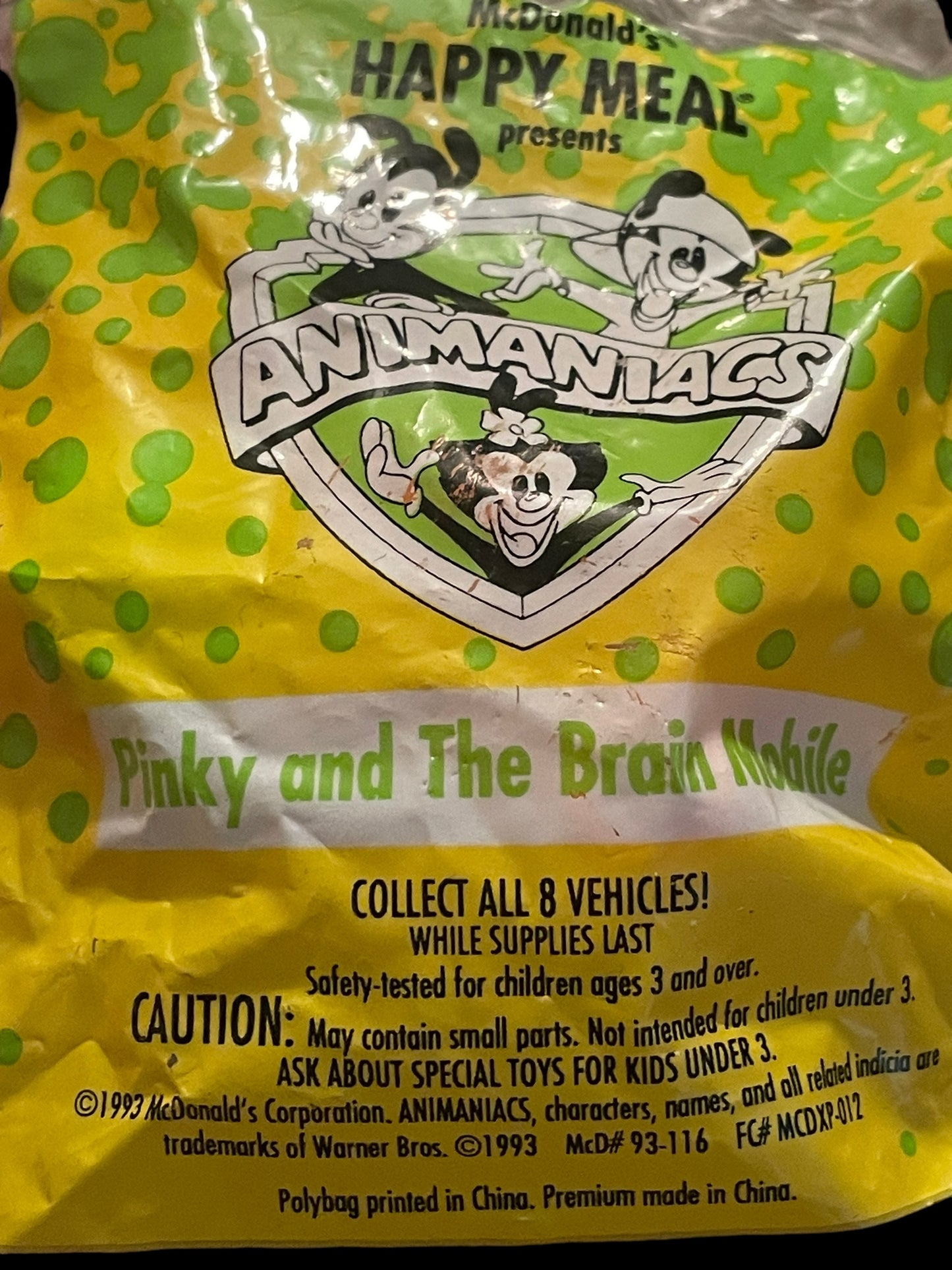 1993 Animaniac Pinky and The Brain Mobile McDonald's Happy Meal Toy