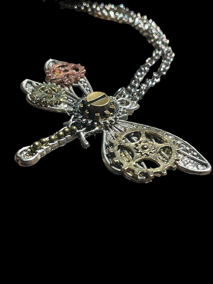 Steampunk Dragonfly and Cogwheels Necklaces