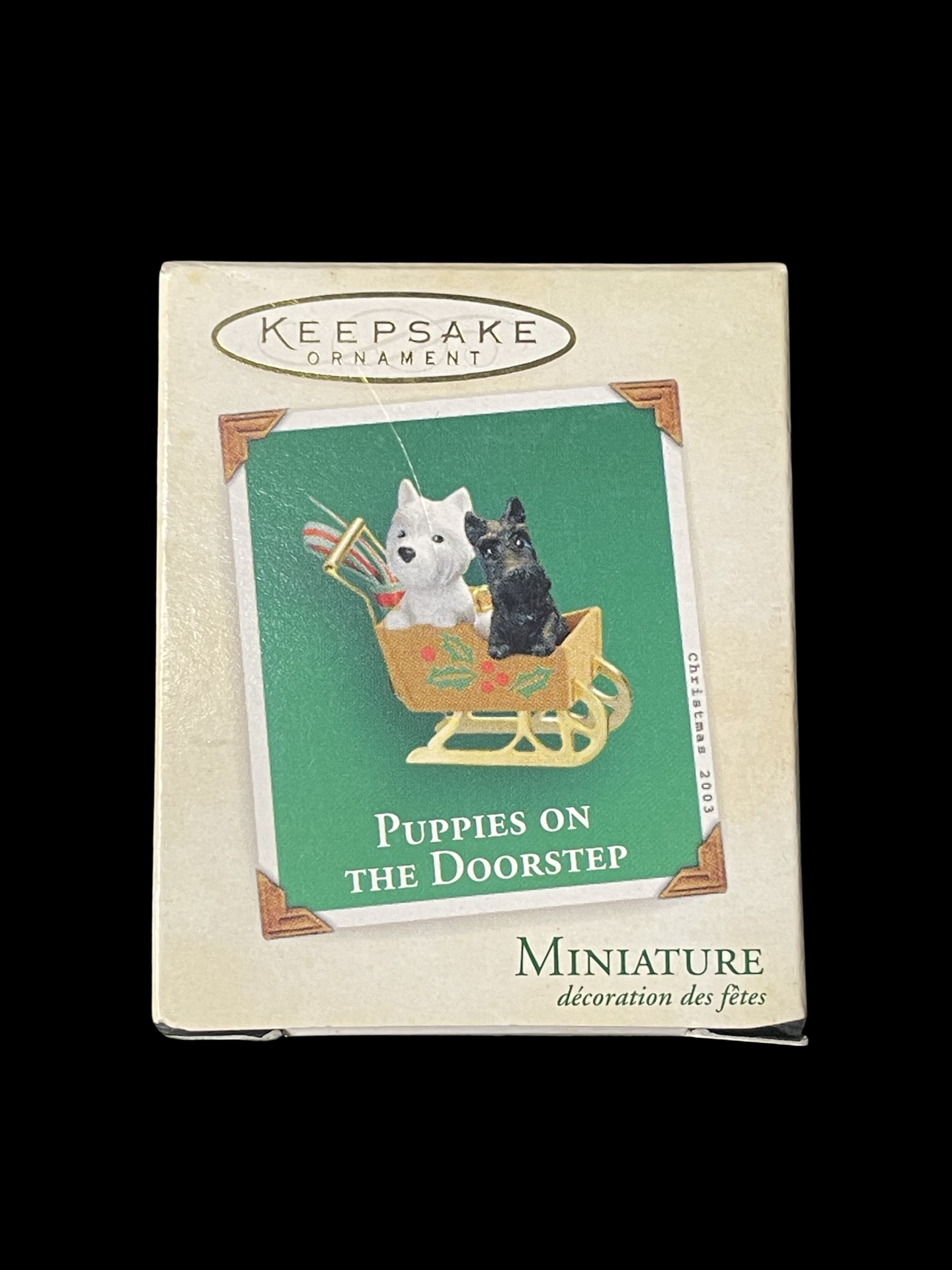 2003 Hallmark Keepsake Ornament Puppies on the Doorstep, Miniature