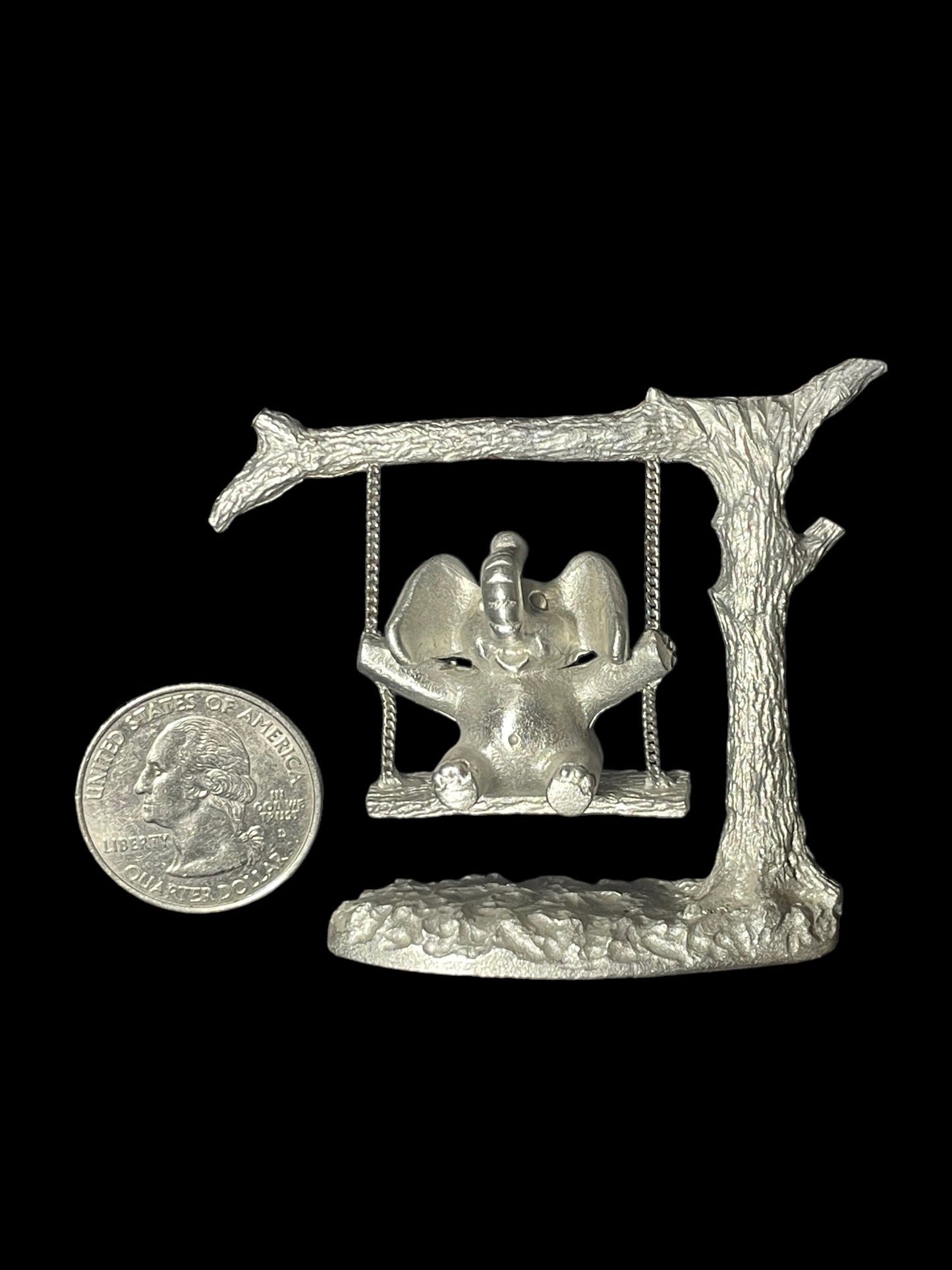 Vintage Spoontique Fine Pewter Elephant on Swing Mini Figurine