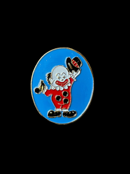 Vintage Musical Clown Blue Oval Enamel Brooch Pin