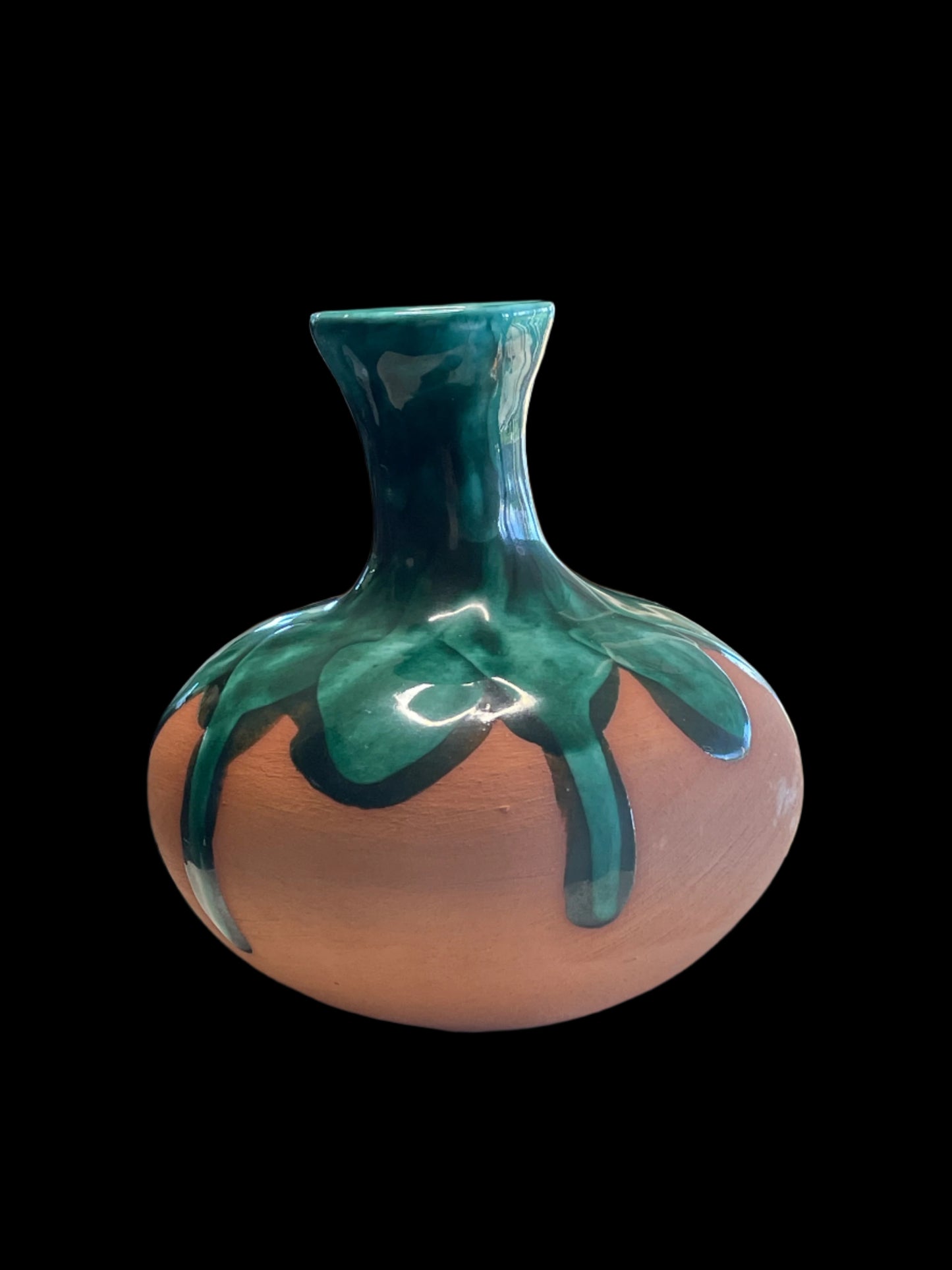 Fortina Geurrero Handmade Terracotta Signed with Green Glaze Drip From Mexico