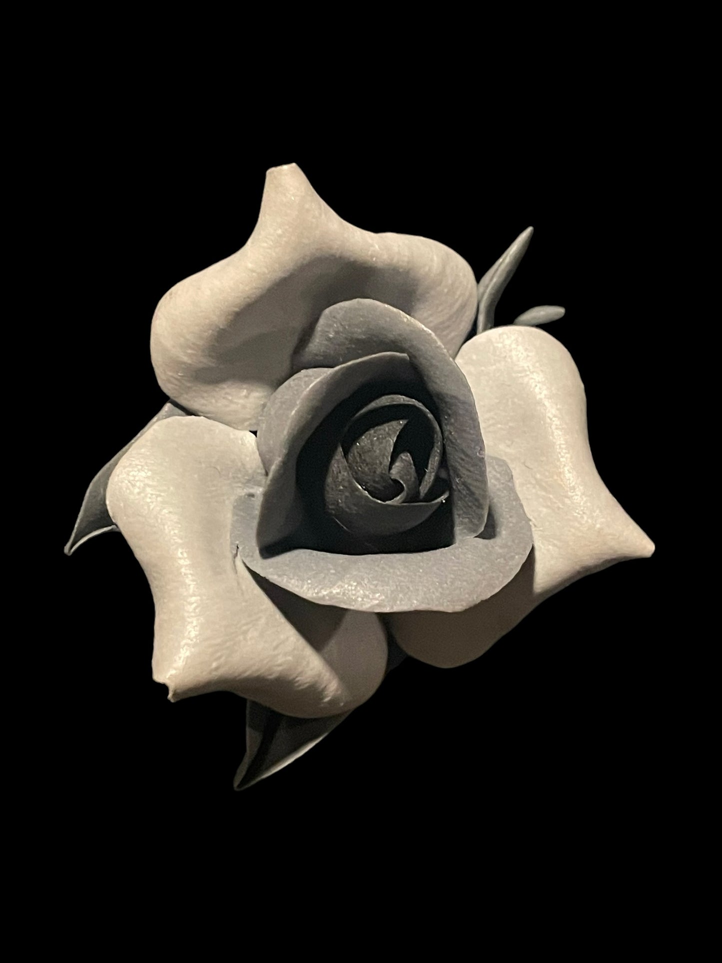 Vintage Grey Rose Flower 3D Figural Brooch Pin