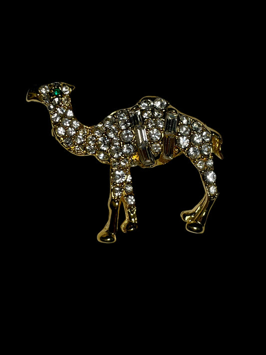 Vintage Gold Tone Rhinestone Camel Brooch Pin