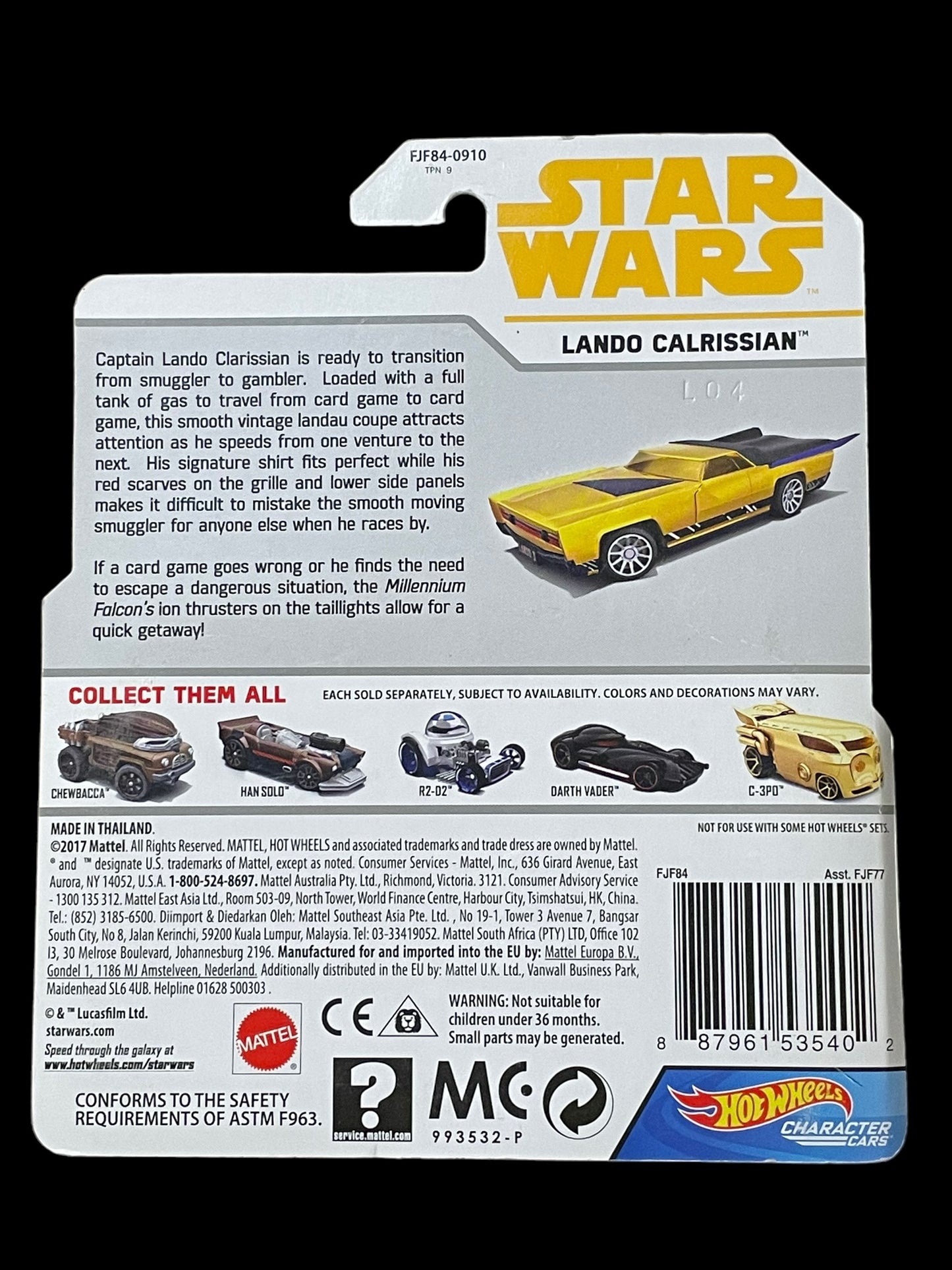 2017 Hot Wheels Star Wars Character Cars Lando Calrissian