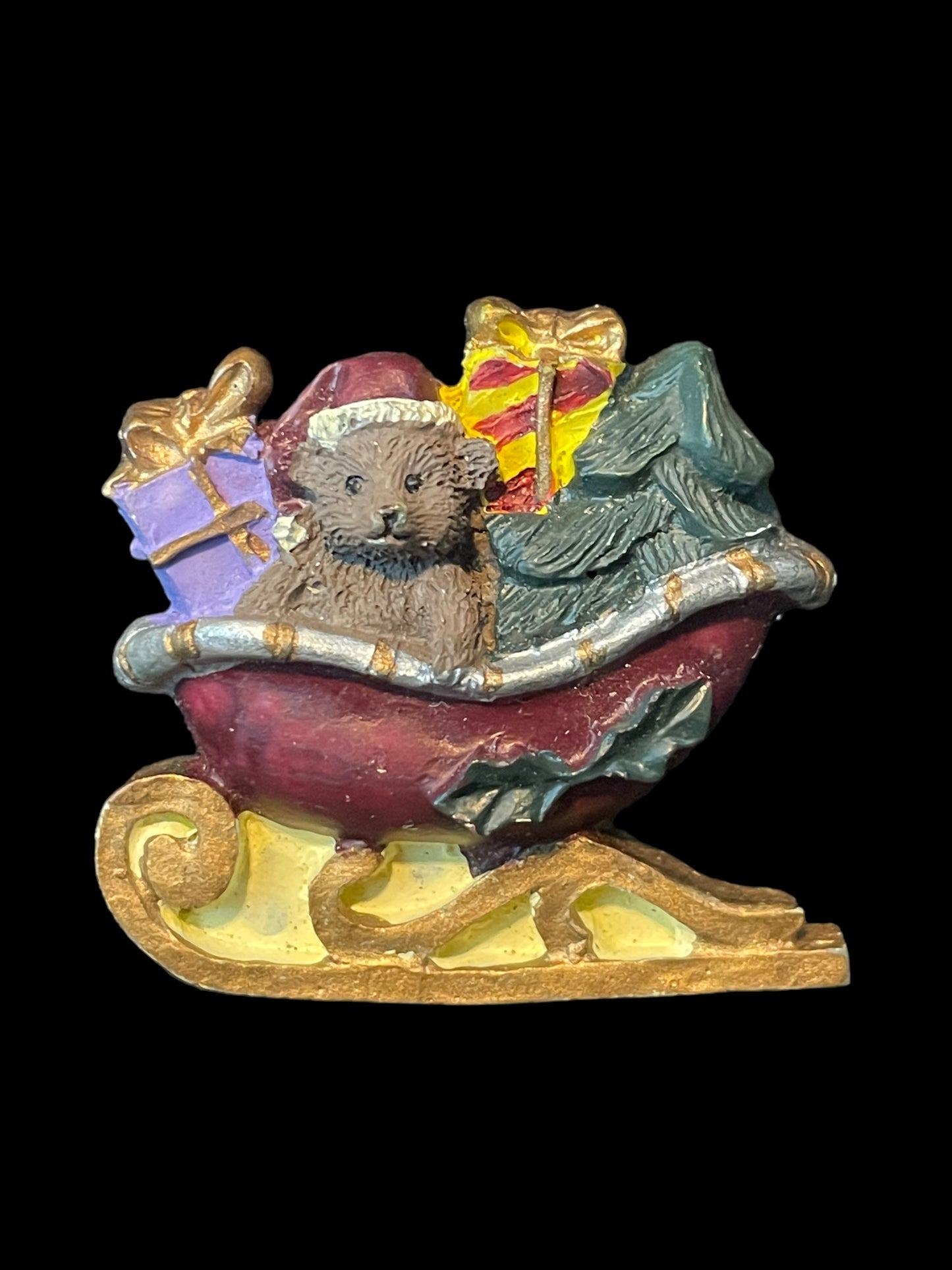 Christmas Teddy Bear in Santa's Sleigh Brooch Pin