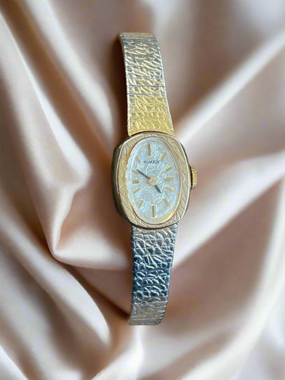 Timex Gold Tone Wind Up Analog Women Wrist Watch Vintage