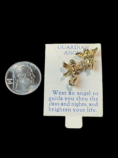 Set of 2 Vintage Gold Tone Winged Angel Cherub Tie Tack Pin