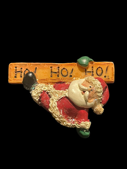 Dangling Santa Claus Ho Ho Ho Brooch Pin