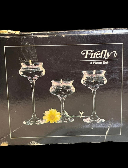 Vintage Le Smith Glass Co. Firefly II Salad Oil Burning Candle Glasses